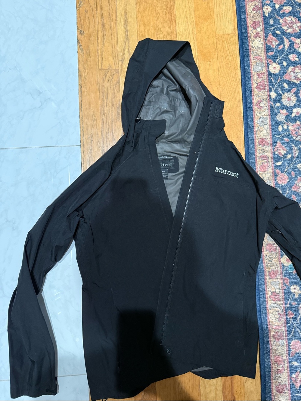 Marmot Black Hooded Waterproof Shell Jacket